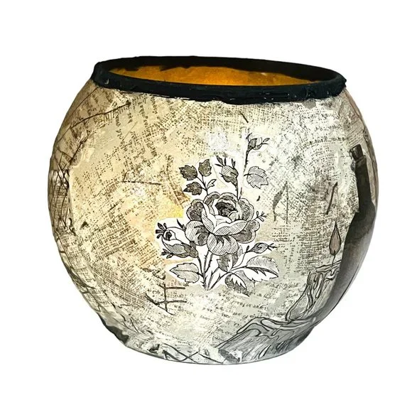 Handmade Halloween Design Glass Dome Candle Holder “Witches Cauldron” Decoupaged - Picture 10 of 13